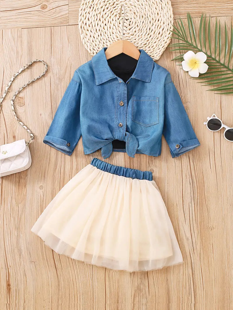 Tulle and Lace Trim Denim Jacket for Girls 2 Styles.