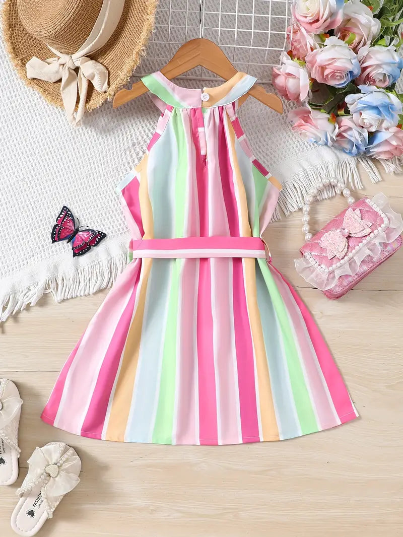 Belted Rainbow Princess Summer Dress