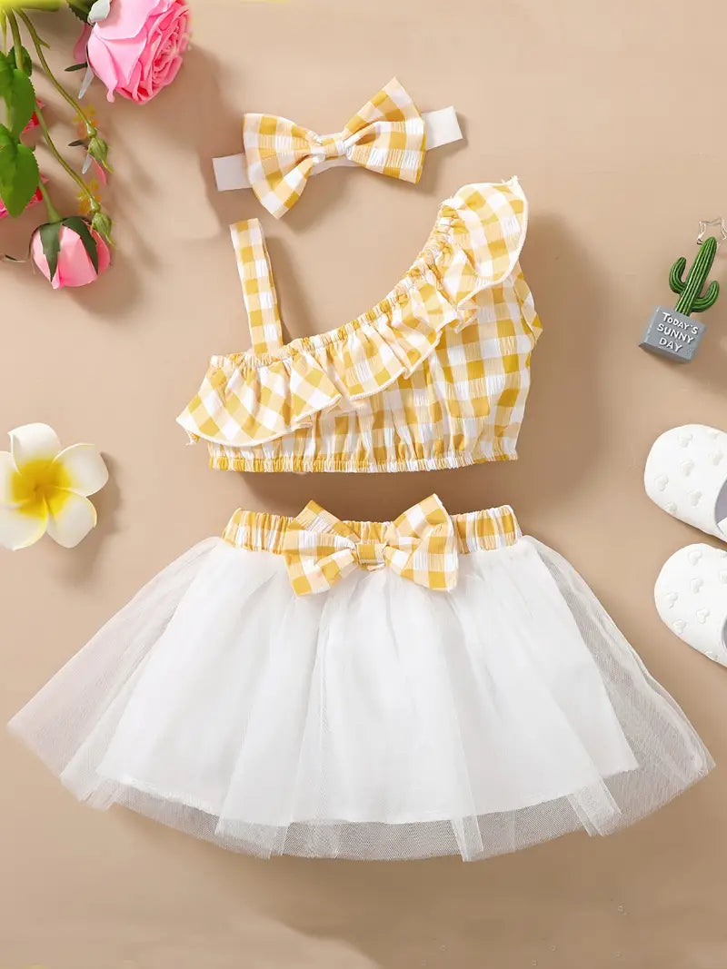 Infant 2 Pcs. Cropped Plaid Tutu Skirt Set