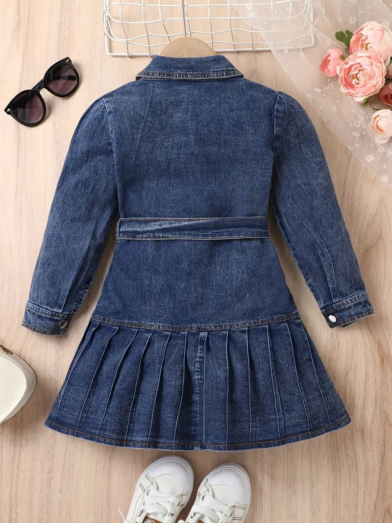 Denim Pleated Shirt Dress