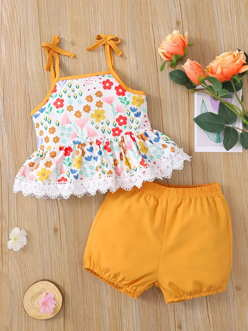 Floral Basket 2 Pcs Shorts Set
