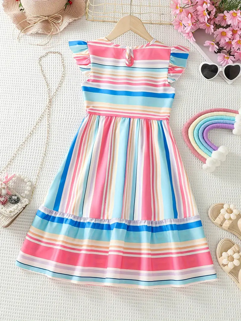 Striped Ruffle Sleeve Dress