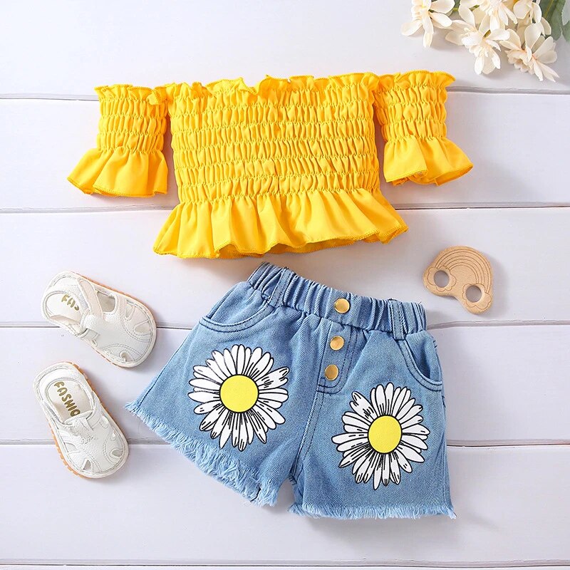 Sunflower Denim Shorts Set