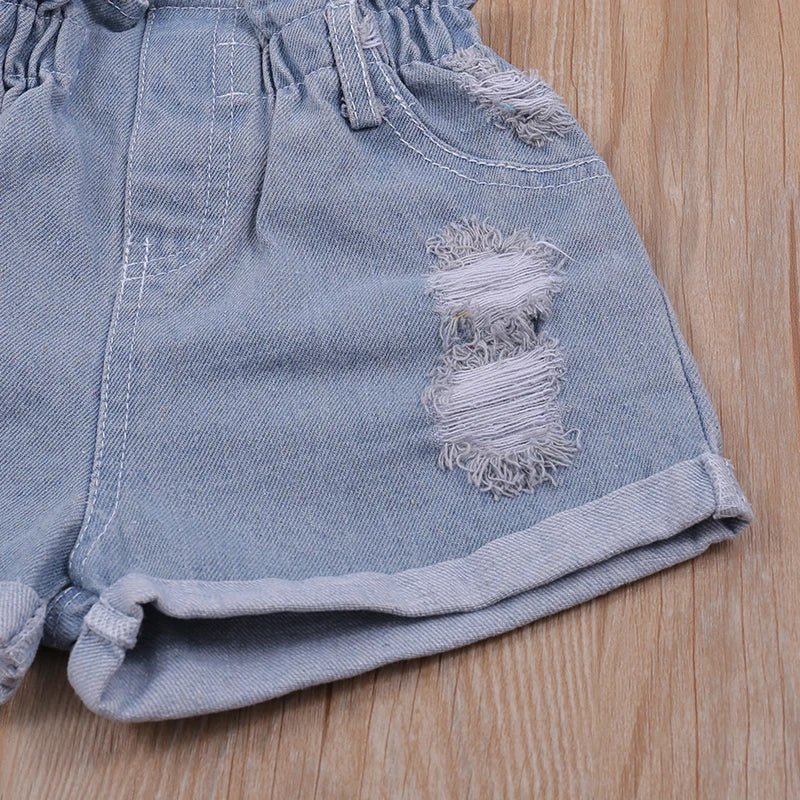 Flower Destructed Shorts Set