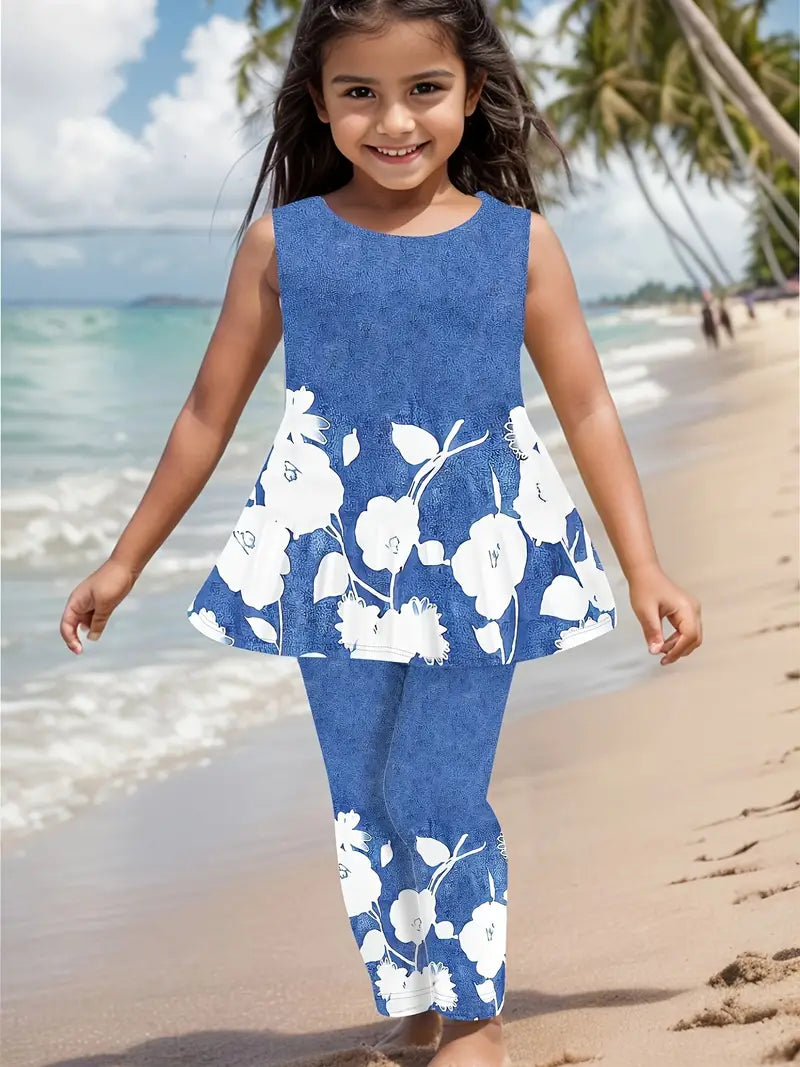 2Pcs Floral Peplum Legging Set