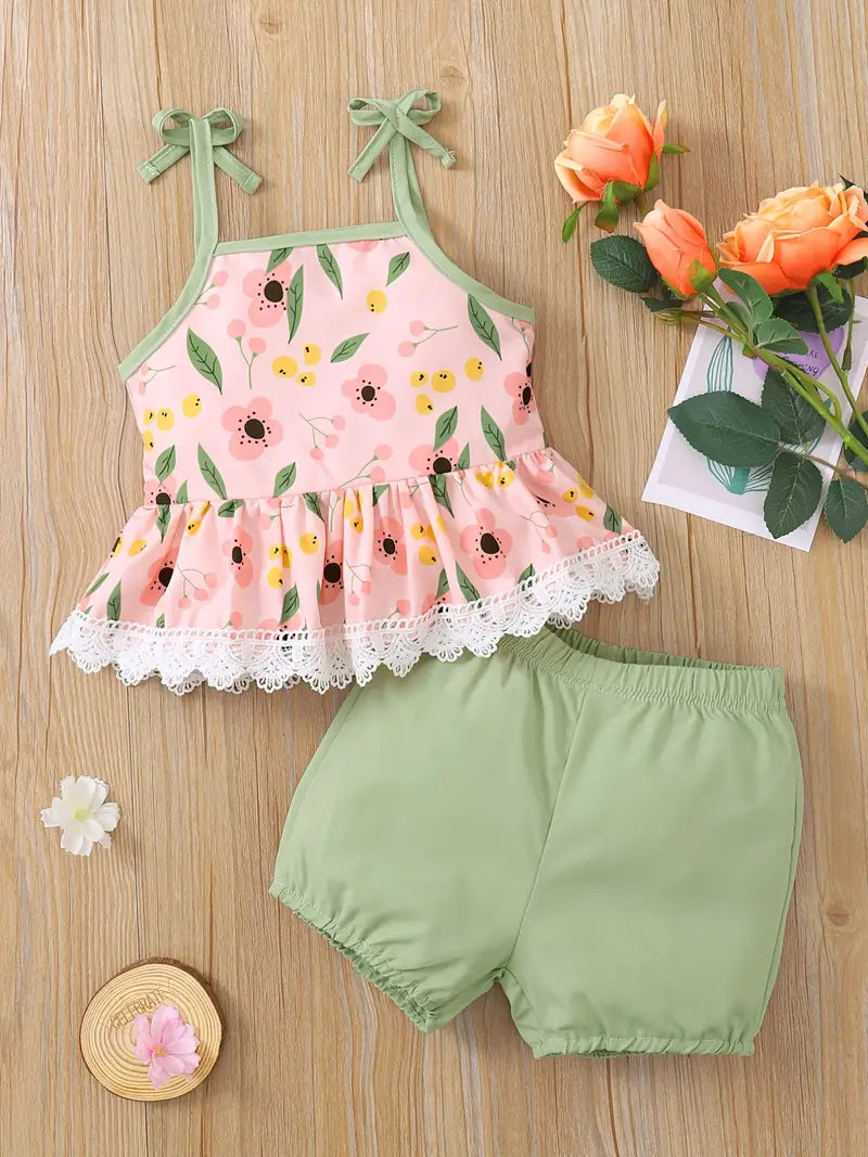 Floral Basket 2 Pcs Shorts Set