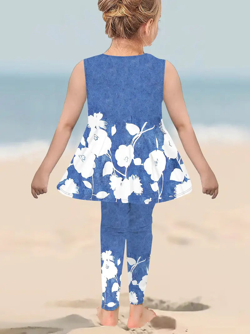 2Pcs Floral Peplum Legging Set