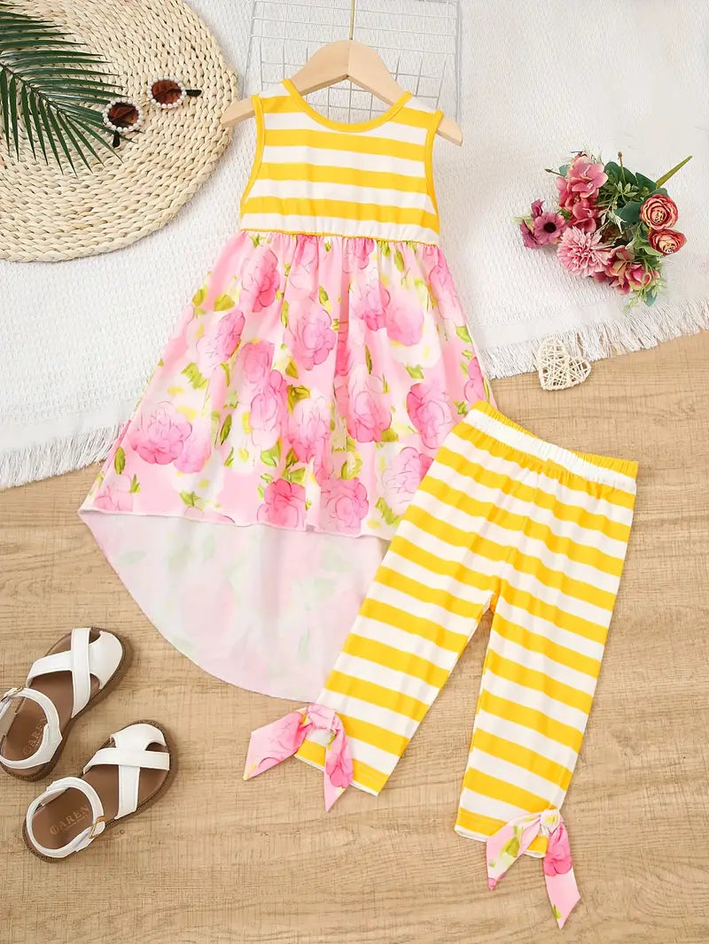 Darling Yellow and Pink Floral Swing Dress Set