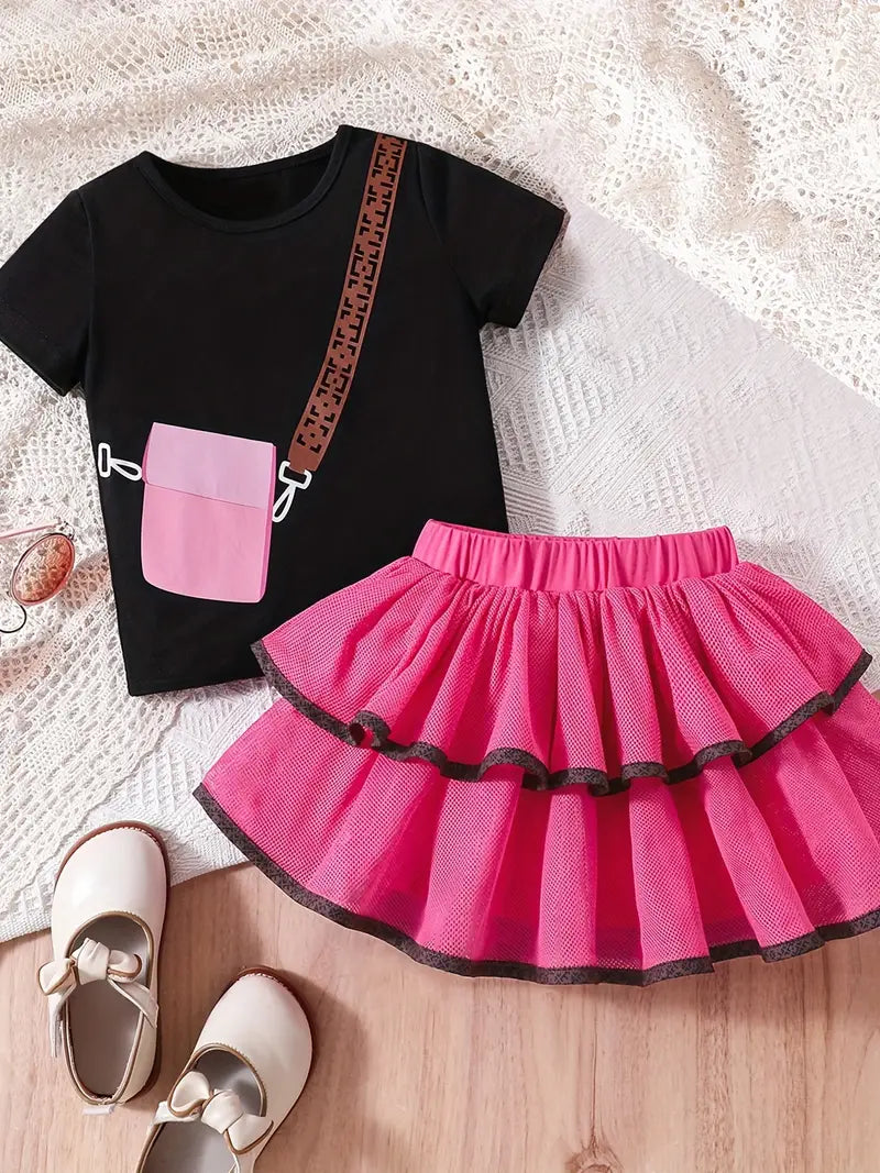 Crossbag Pink 2 Pcs Skirt Set