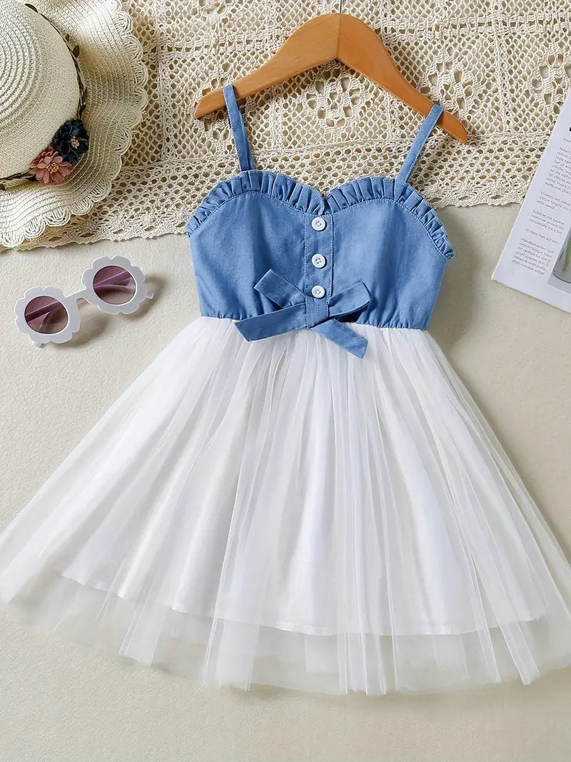 Girls denim outlet and tulle dress