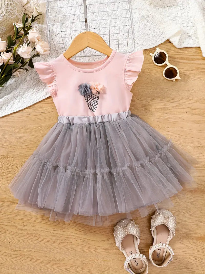 Pastel Rainbow Tie Tutu with Pink Bow