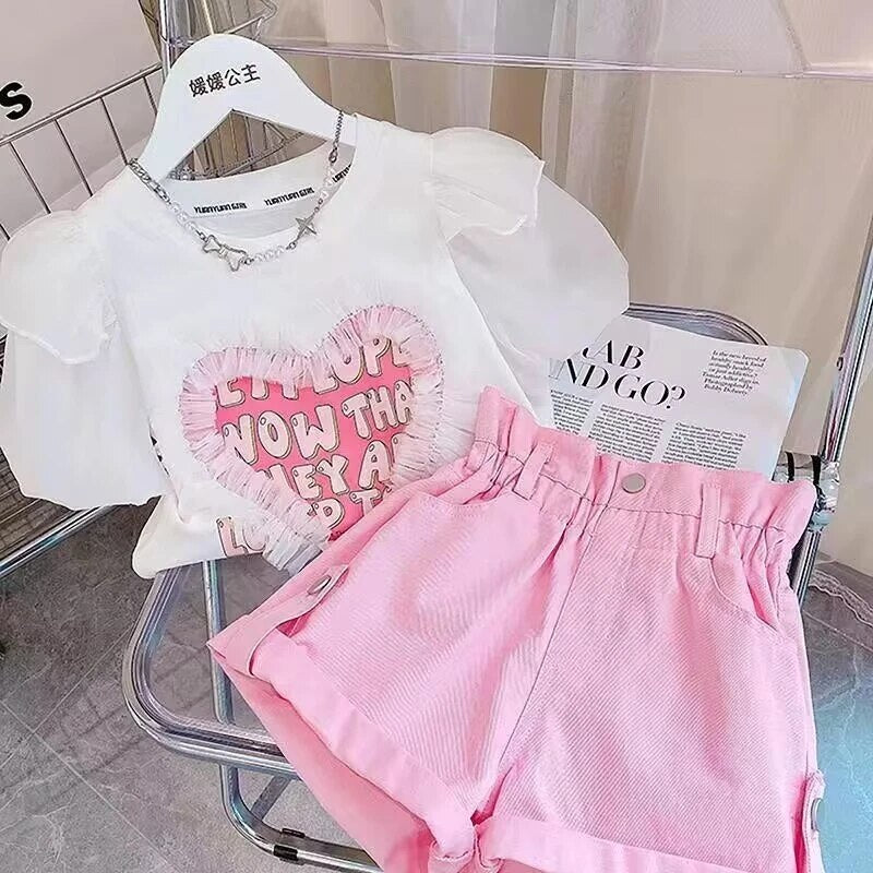 Pink Tull Heart Short Set