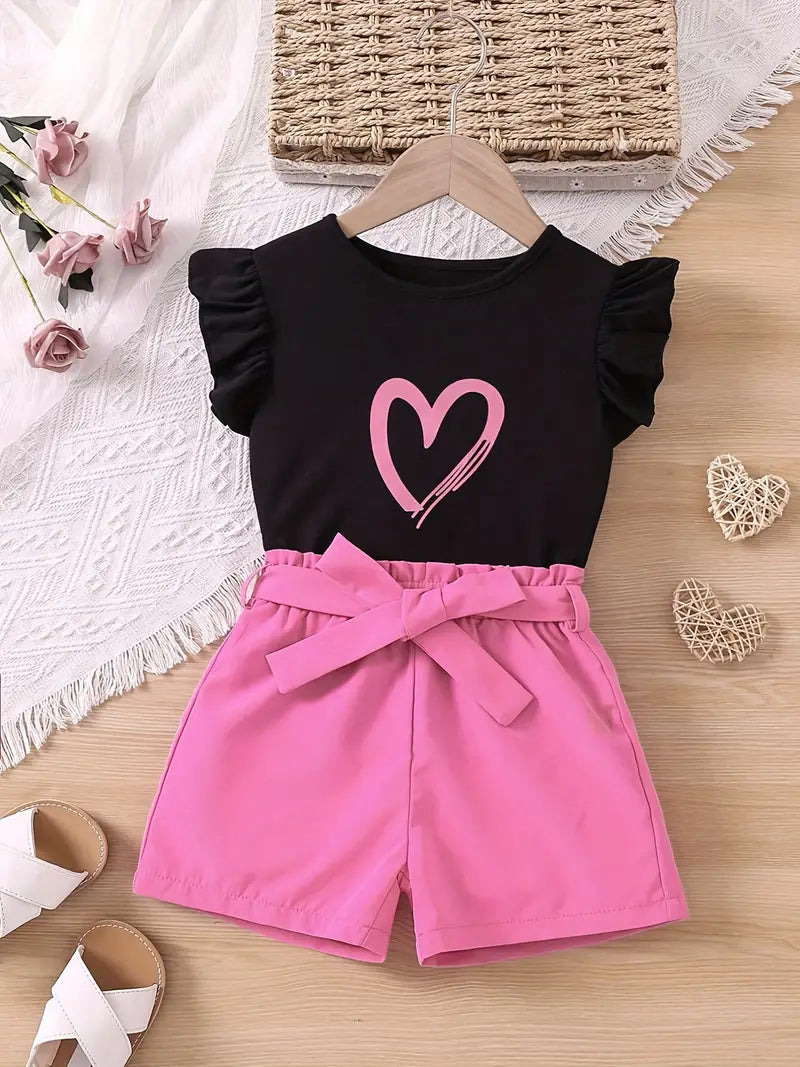 Pink and Black Hearts Short 2Pcs
