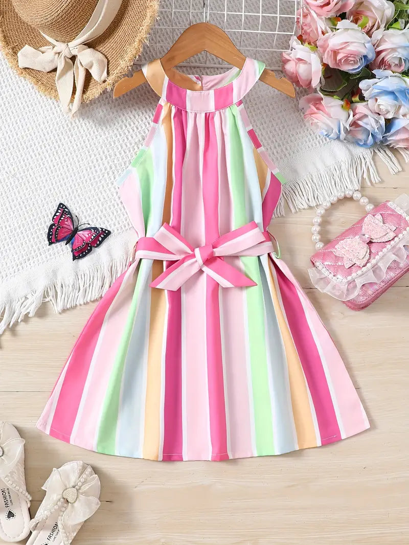 Belted Rainbow Princess Summer Dress