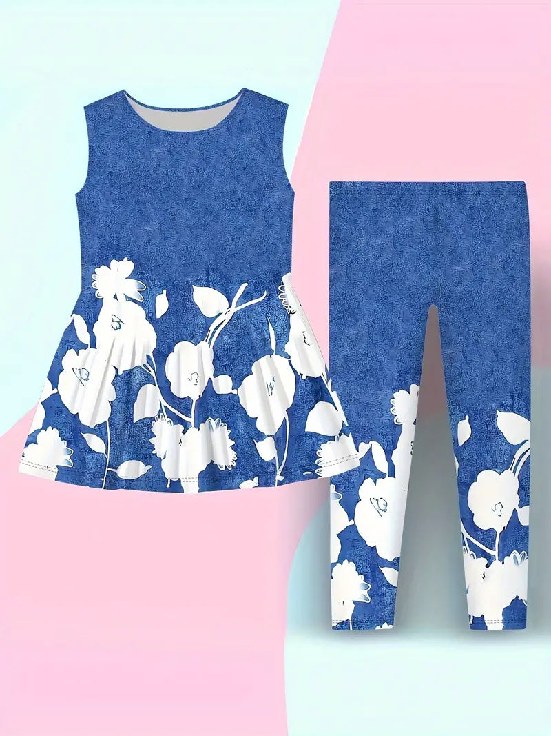 2Pcs  Floral Peplum Legging Set