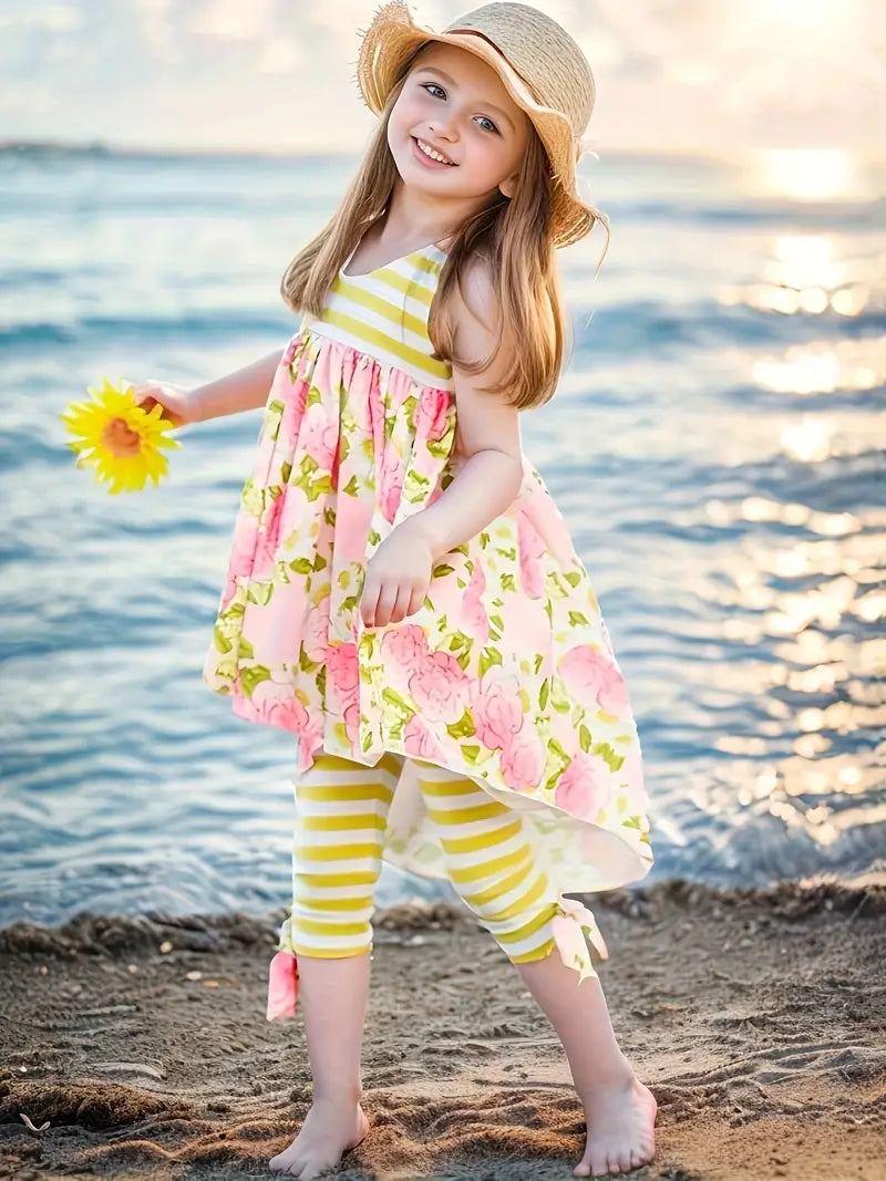 Darling Yellow and Pink Floral Swing Dress Set