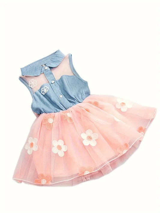 Blossom and Twirl Denim Tulle Dress