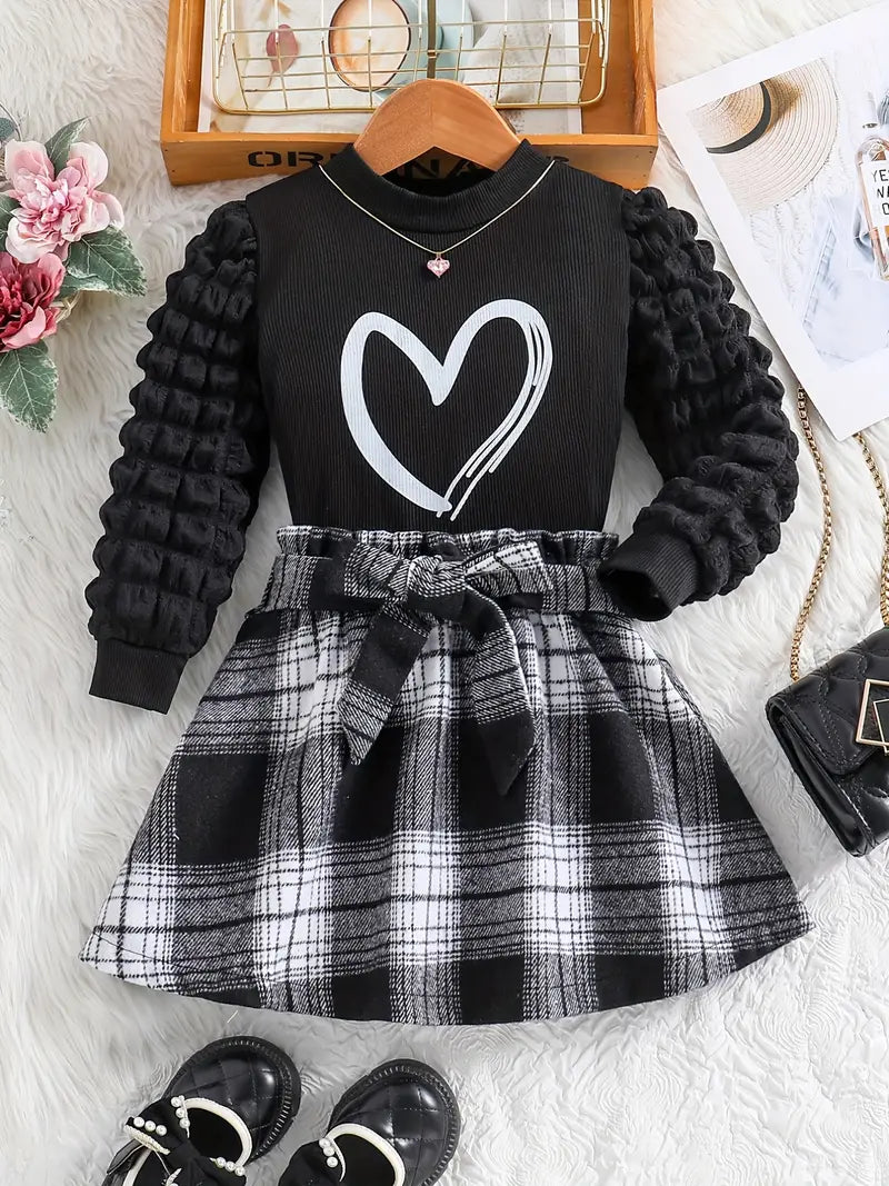 Hearts Plaid Skirt Set