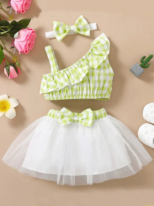 Infant 2 Pcs. Cropped Plaid Tutu Skirt Set