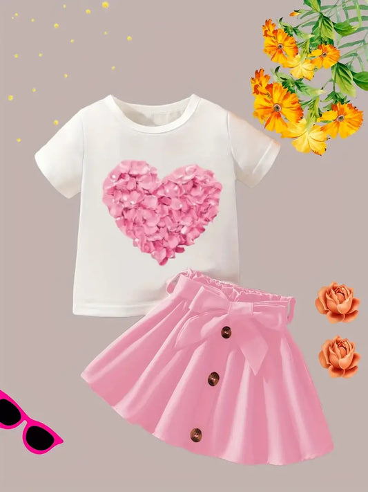 Floral Pin Heart 2 Piece Skirt Set