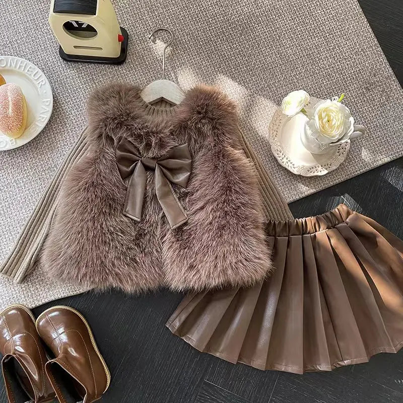 Fur and Leather 3 Piece Skirt Set