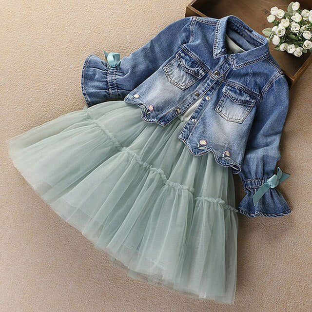 Bonnie Jean Denim Sleeveless Shirt Belt Rainbow Tulle Dress Little Girls -  Walmart.com