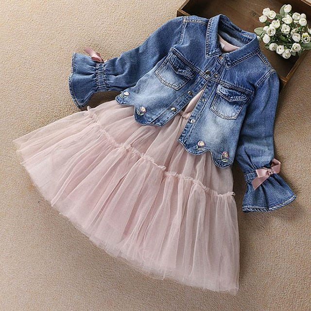 Denim and Tuelle Ribbon Dress