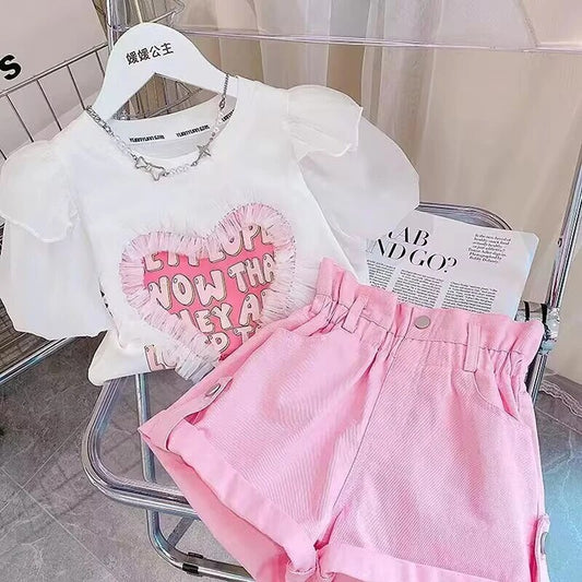 Pink Tull Heart Short Set